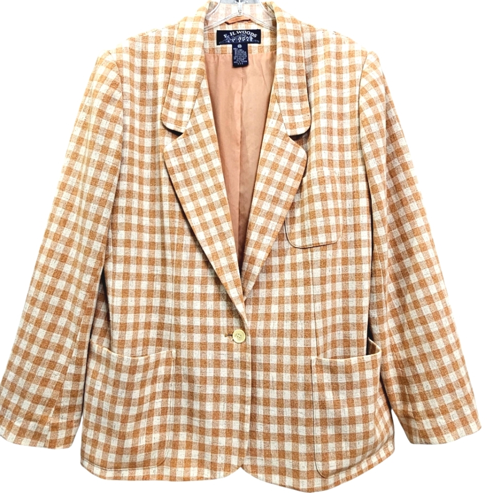 Vintage E.H.Woods Checkered Creme/Harvest Gold Longsleeve Collared Blazer
